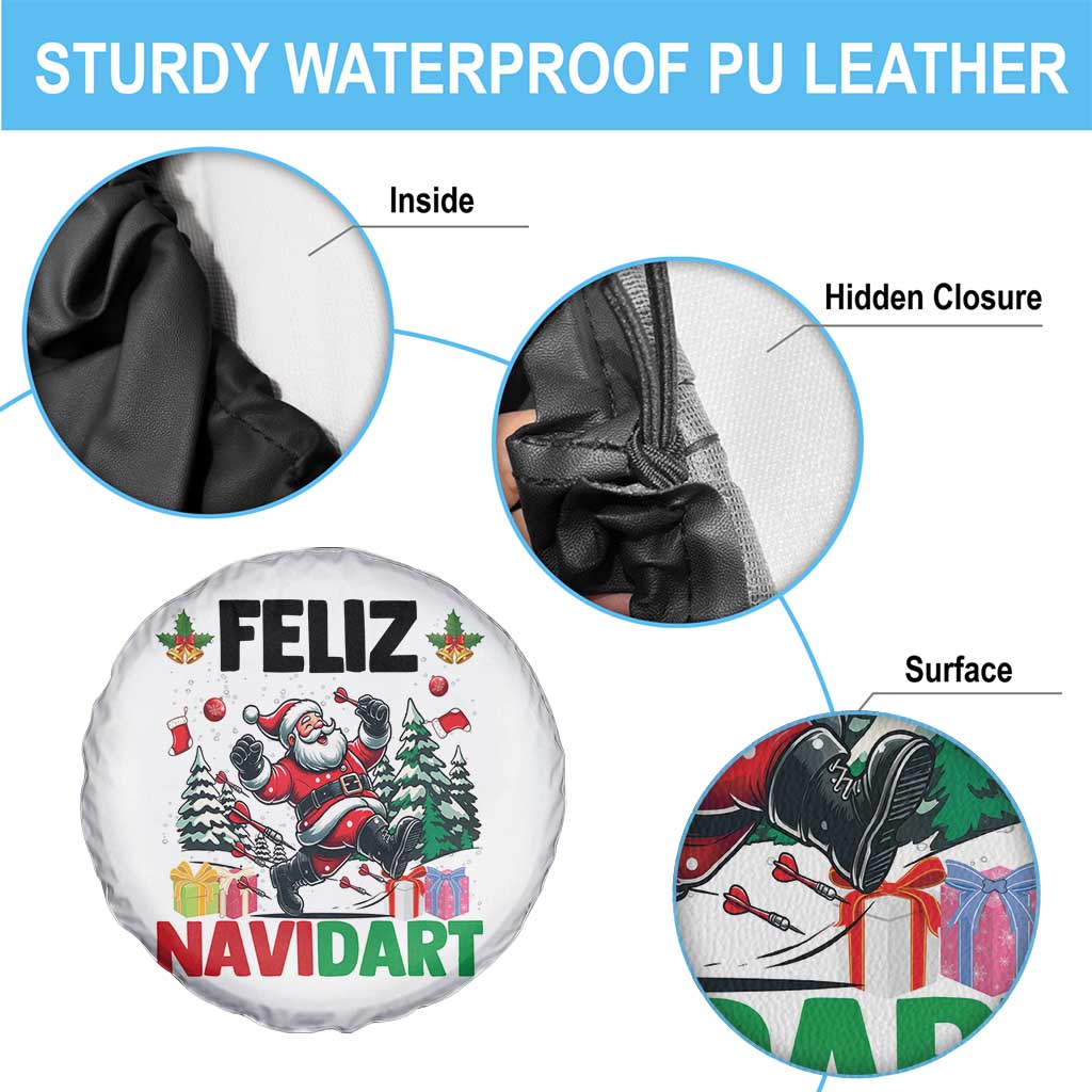 Dartist Feliz Navidart Spare Tire Cover Funny Santa Running From Darts Christmas Gift - Wonder Print Shop