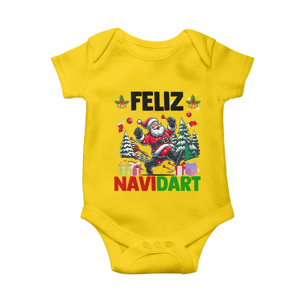 Dartist Feliz Navidart Baby Onesie Funny Santa Running From Darts Christmas Gift - Wonder Print Shop