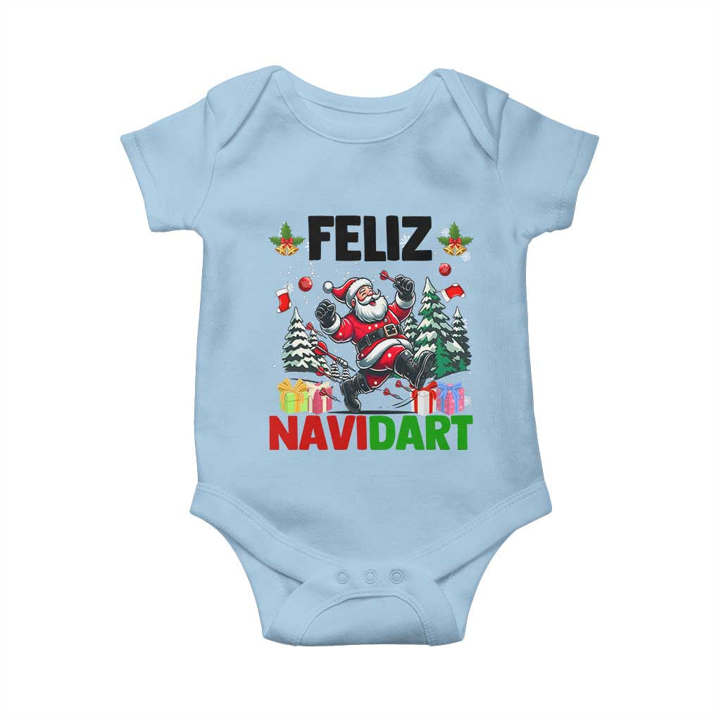 Dartist Feliz Navidart Baby Onesie Funny Santa Running From Darts Christmas Gift - Wonder Print Shop