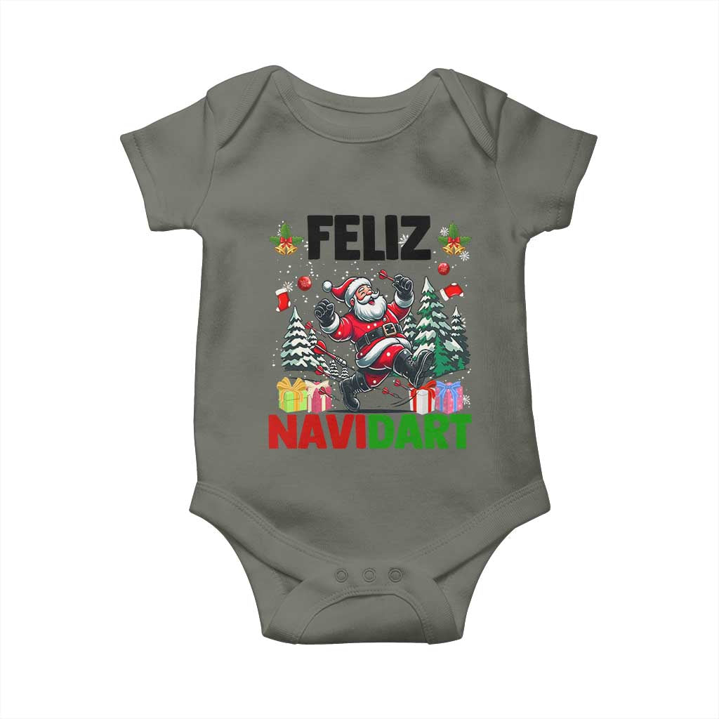 Dartist Feliz Navidart Baby Onesie Funny Santa Running From Darts Christmas Gift - Wonder Print Shop