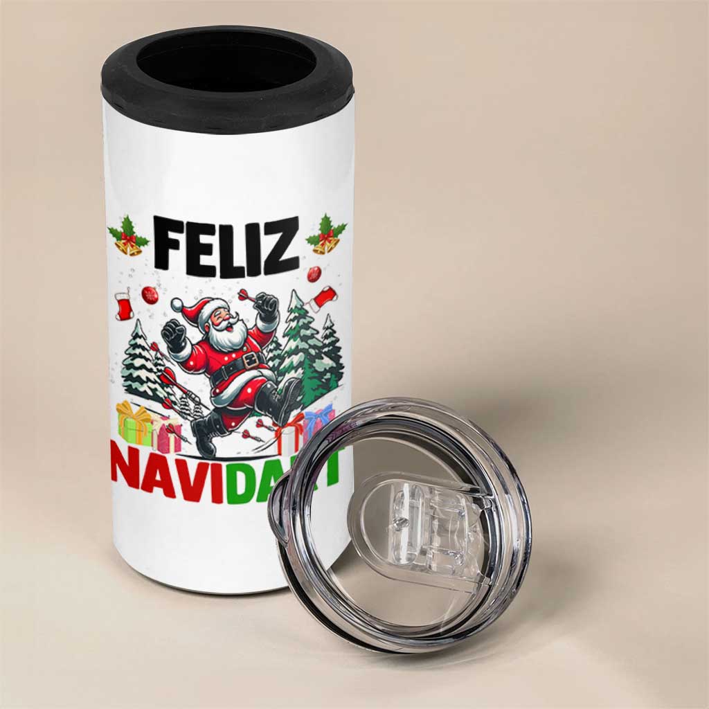 Dartist Feliz Navidart 4 in 1 Can Cooler Tumbler Funny Santa Running From Darts Christmas Gift - Wonder Print Shop
