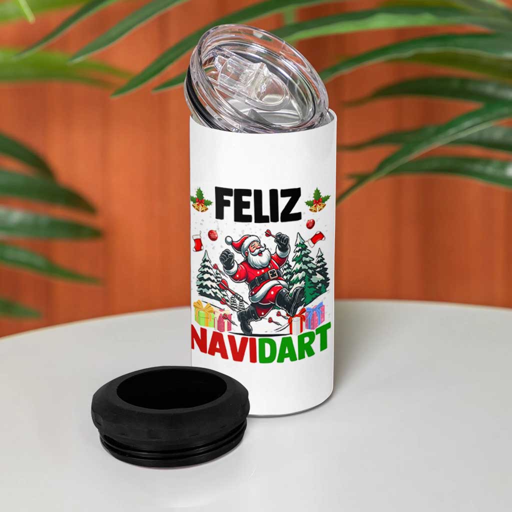 Dartist Feliz Navidart 4 in 1 Can Cooler Tumbler Funny Santa Running From Darts Christmas Gift - Wonder Print Shop