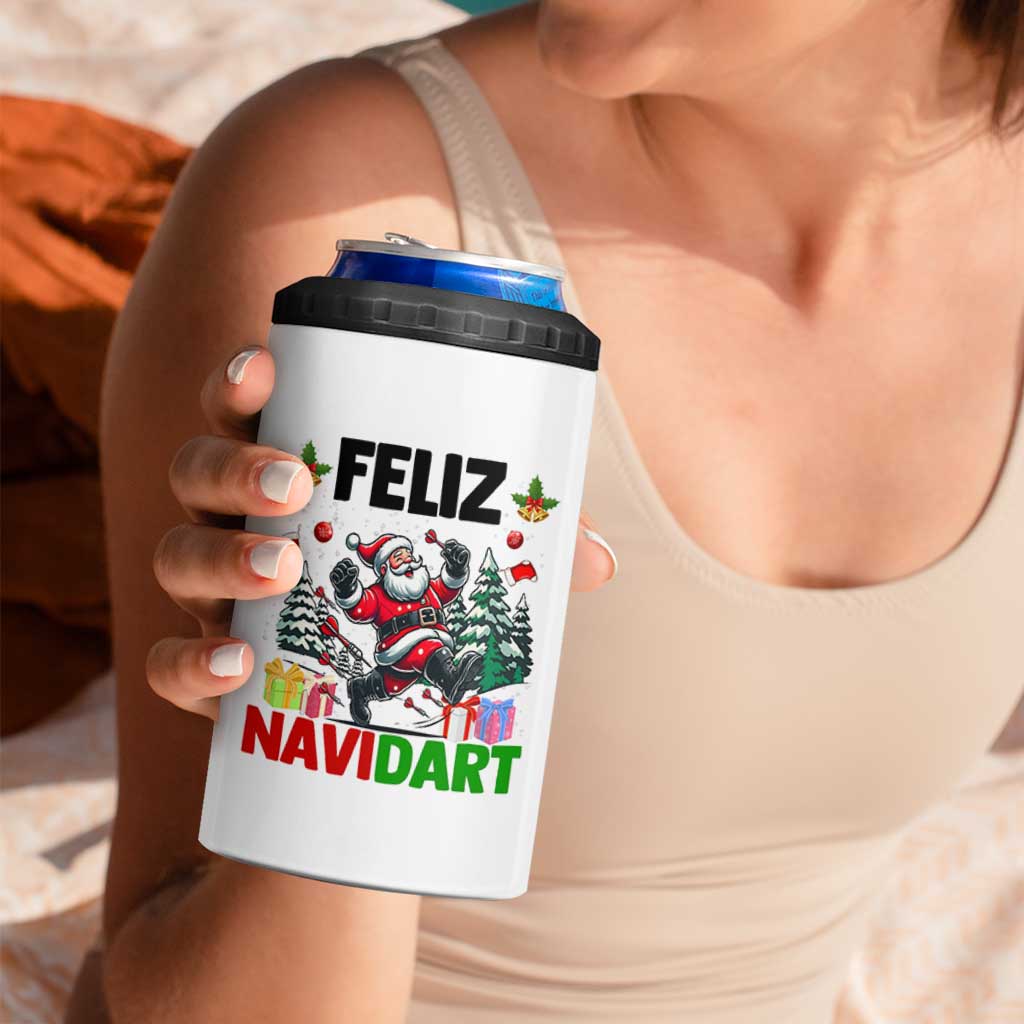 Dartist Feliz Navidart 4 in 1 Can Cooler Tumbler Funny Santa Running From Darts Christmas Gift - Wonder Print Shop