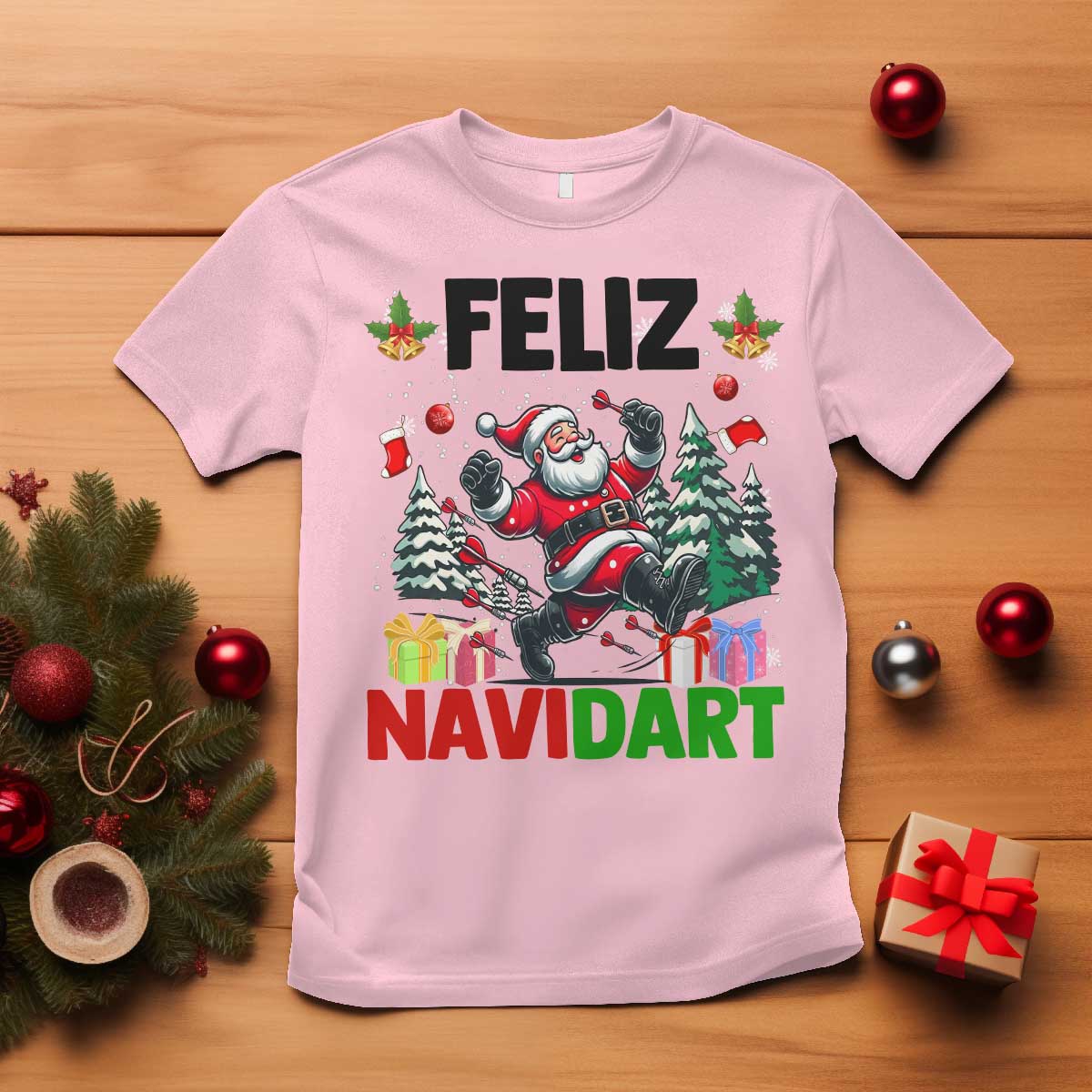 Dartist Feliz Navidart T Shirt Funny Santa Running From Darts Christmas Gift - Wonder Print Shop