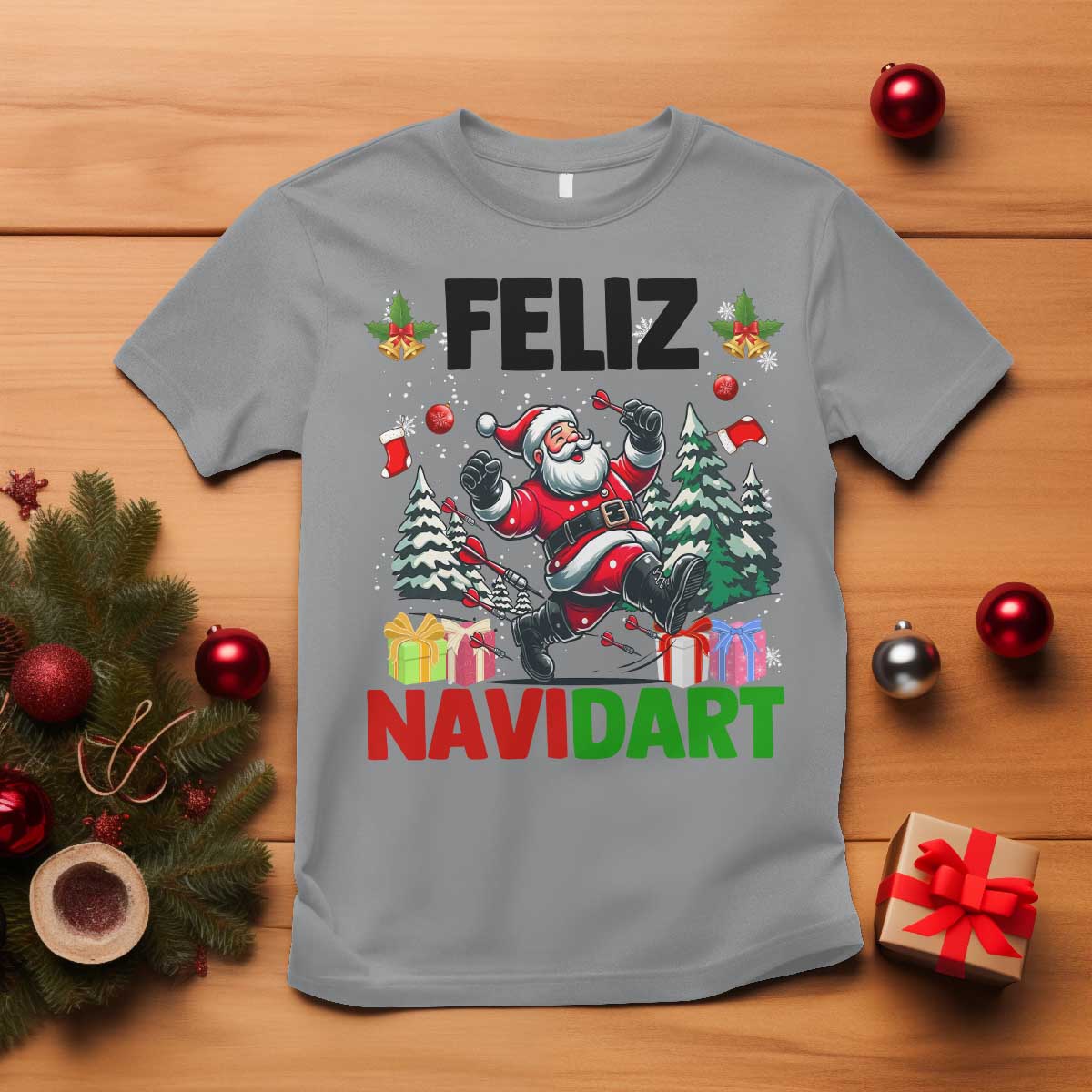 Dartist Feliz Navidart T Shirt Funny Santa Running From Darts Christmas Gift - Wonder Print Shop
