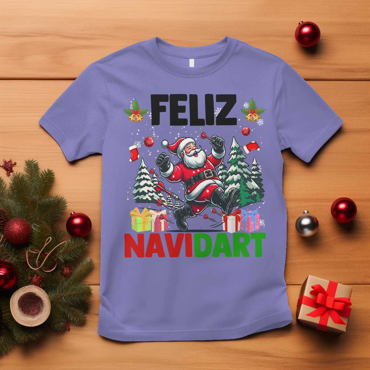 Dartist Feliz Navidart T Shirt Funny Santa Running From Darts Christmas Gift - Wonder Print Shop