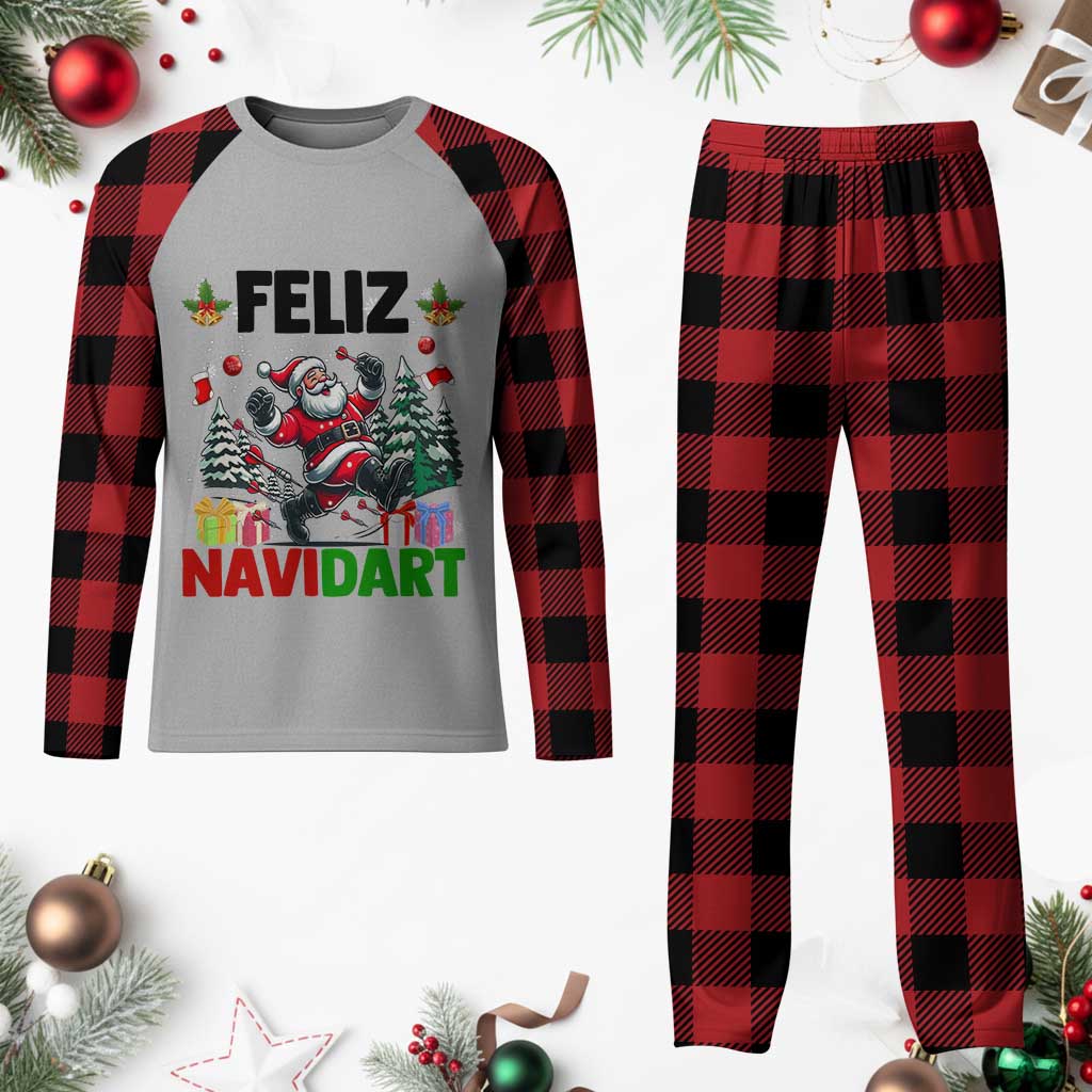 Dartist Feliz Navidart Plaid Pajama Set Funny Santa Running From Darts Christmas Gift - Wonder Print Shop