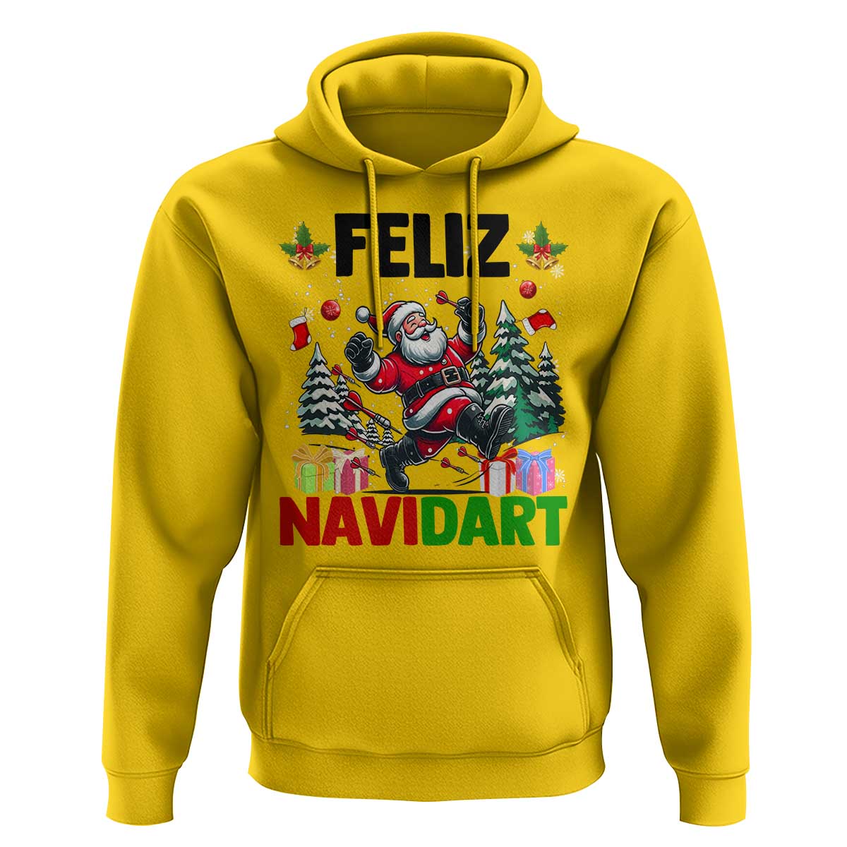 Dartist Feliz Navidart Hoodie Funny Santa Running From Darts Christmas Gift - Wonder Print Shop