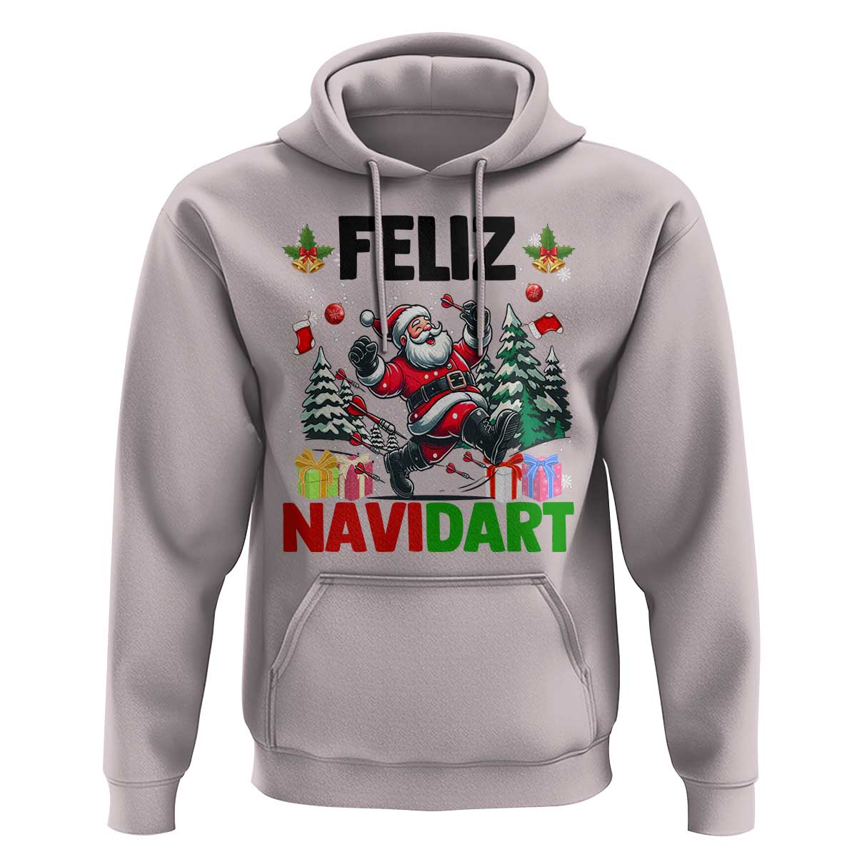 Dartist Feliz Navidart Hoodie Funny Santa Running From Darts Christmas Gift - Wonder Print Shop