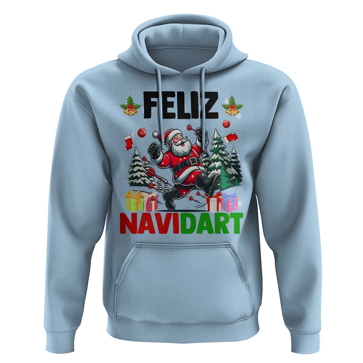 Dartist Feliz Navidart Hoodie Funny Santa Running From Darts Christmas Gift - Wonder Print Shop