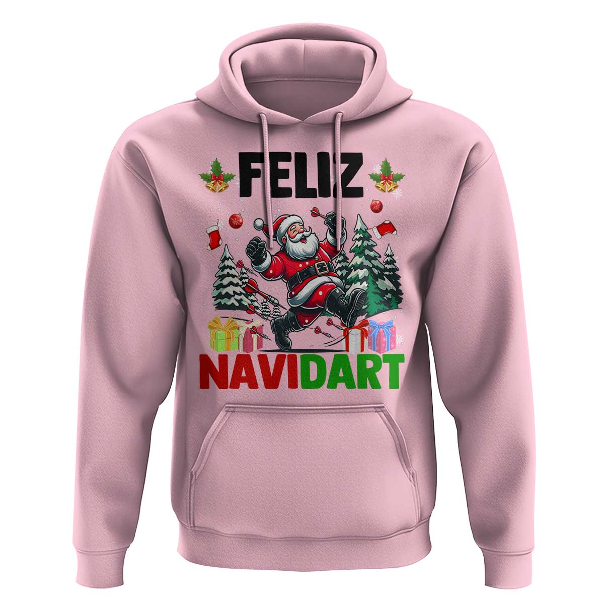 Dartist Feliz Navidart Hoodie Funny Santa Running From Darts Christmas Gift - Wonder Print Shop