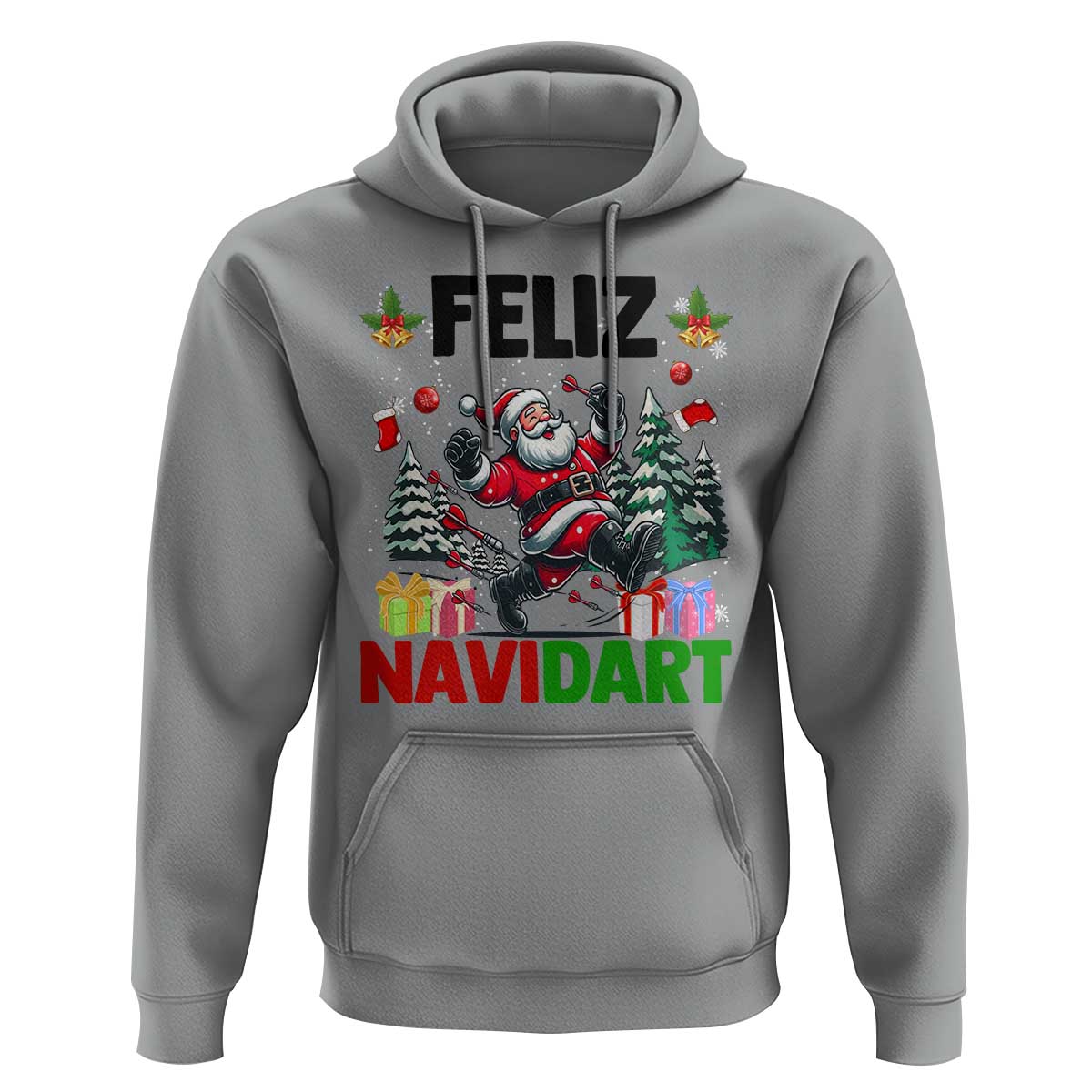 Dartist Feliz Navidart Hoodie Funny Santa Running From Darts Christmas Gift - Wonder Print Shop