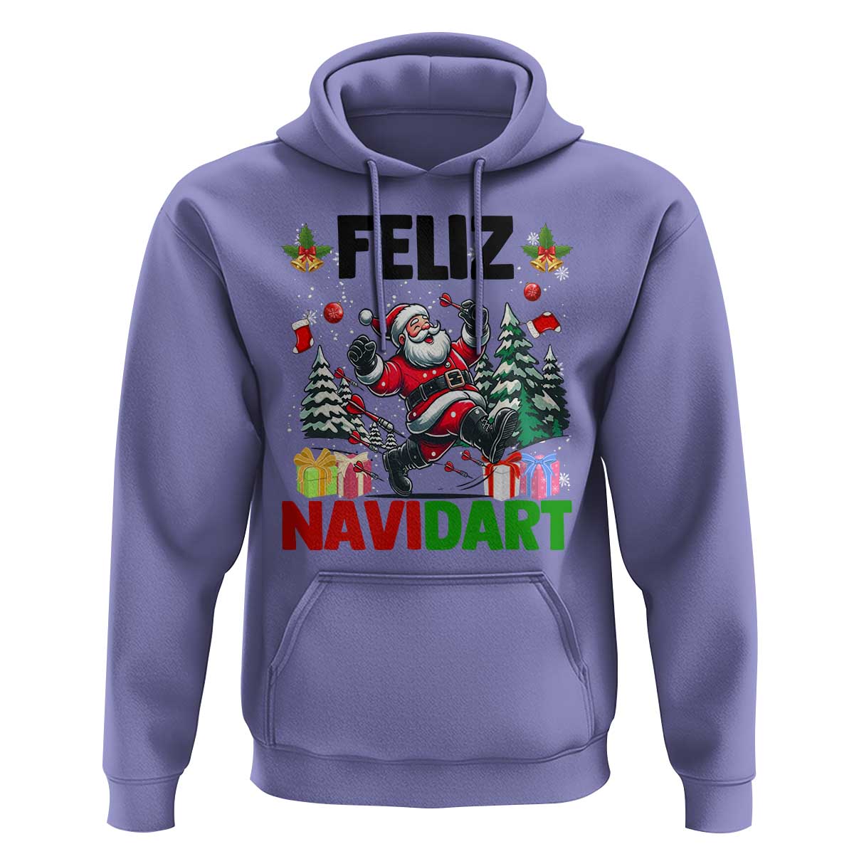 Dartist Feliz Navidart Hoodie Funny Santa Running From Darts Christmas Gift - Wonder Print Shop