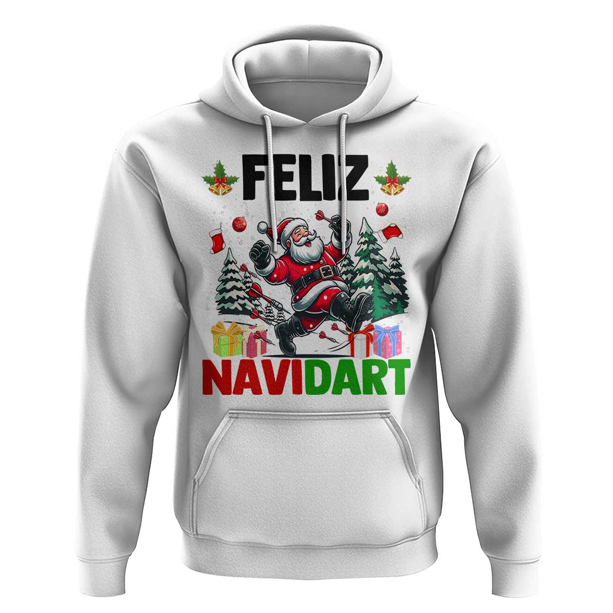Dartist Feliz Navidart Hoodie Funny Santa Running From Darts Christmas Gift - Wonder Print Shop