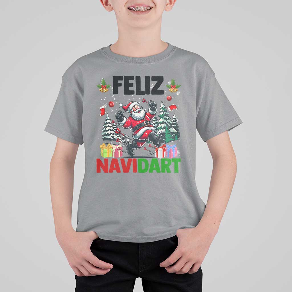 Dartist Feliz Navidart T Shirt For Kid Funny Santa Running From Darts Christmas Gift - Wonder Print Shop