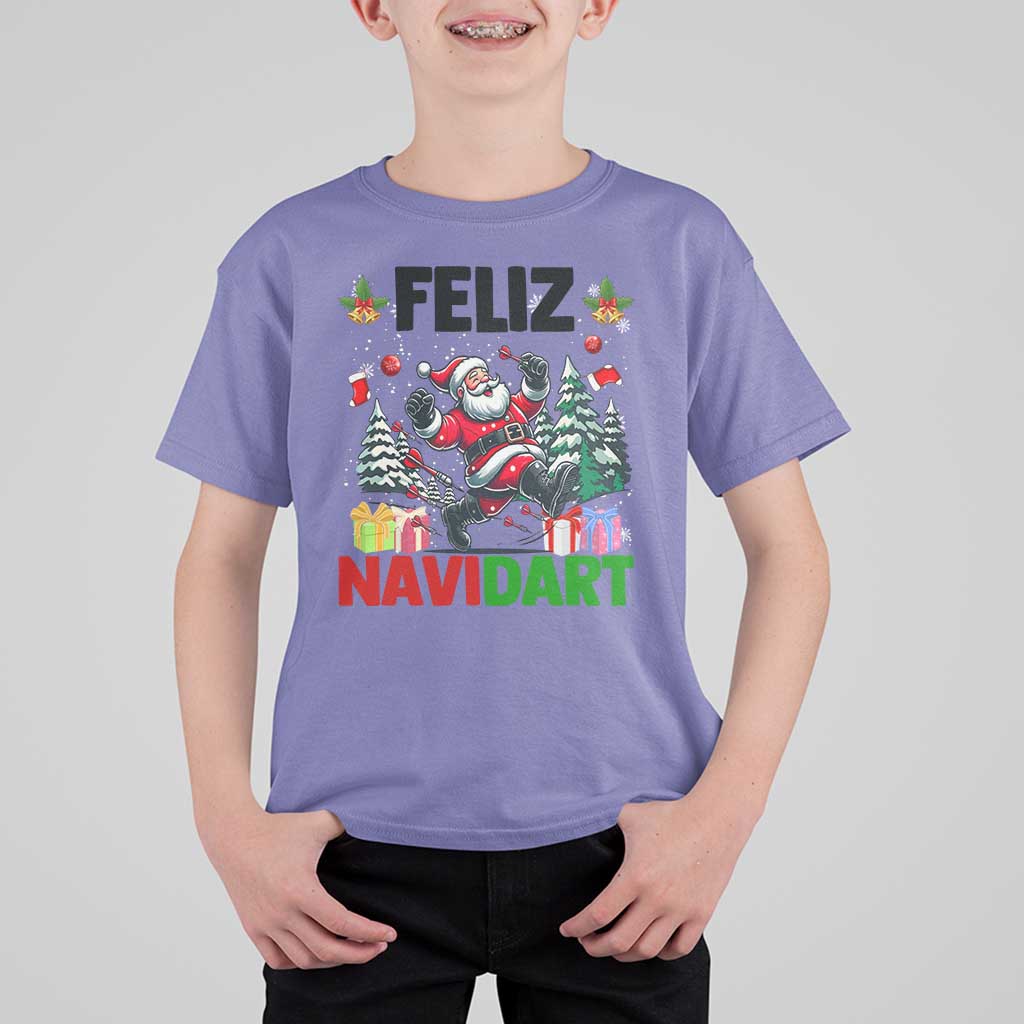 Dartist Feliz Navidart T Shirt For Kid Funny Santa Running From Darts Christmas Gift - Wonder Print Shop