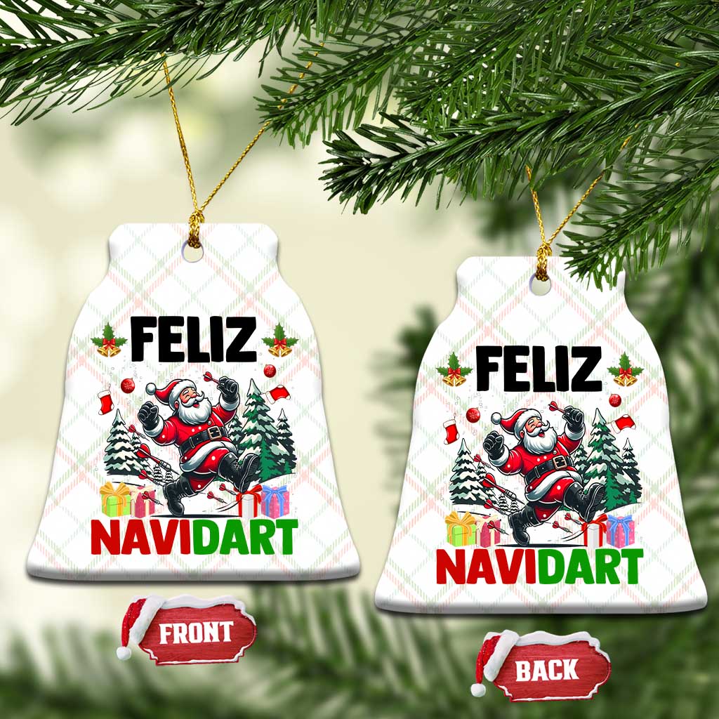 Dartist Feliz Navidart Ceramic Ornament Funny Santa Running From Darts Christmas Gift - Wonder Print Shop