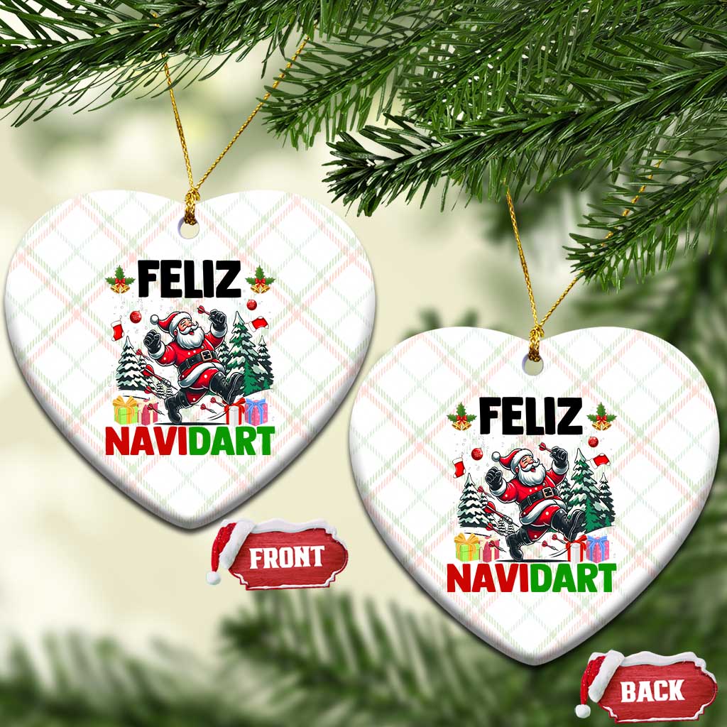Dartist Feliz Navidart Ceramic Ornament Funny Santa Running From Darts Christmas Gift - Wonder Print Shop