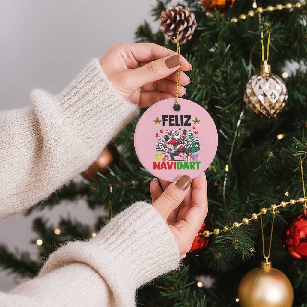 Dartist Feliz Navidart Ceramic Ornament Funny Santa Running From Darts Christmas Gift - Wonder Print Shop