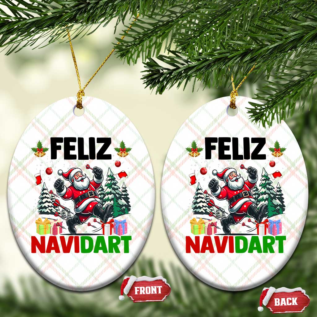 Dartist Feliz Navidart Ceramic Ornament Funny Santa Running From Darts Christmas Gift - Wonder Print Shop