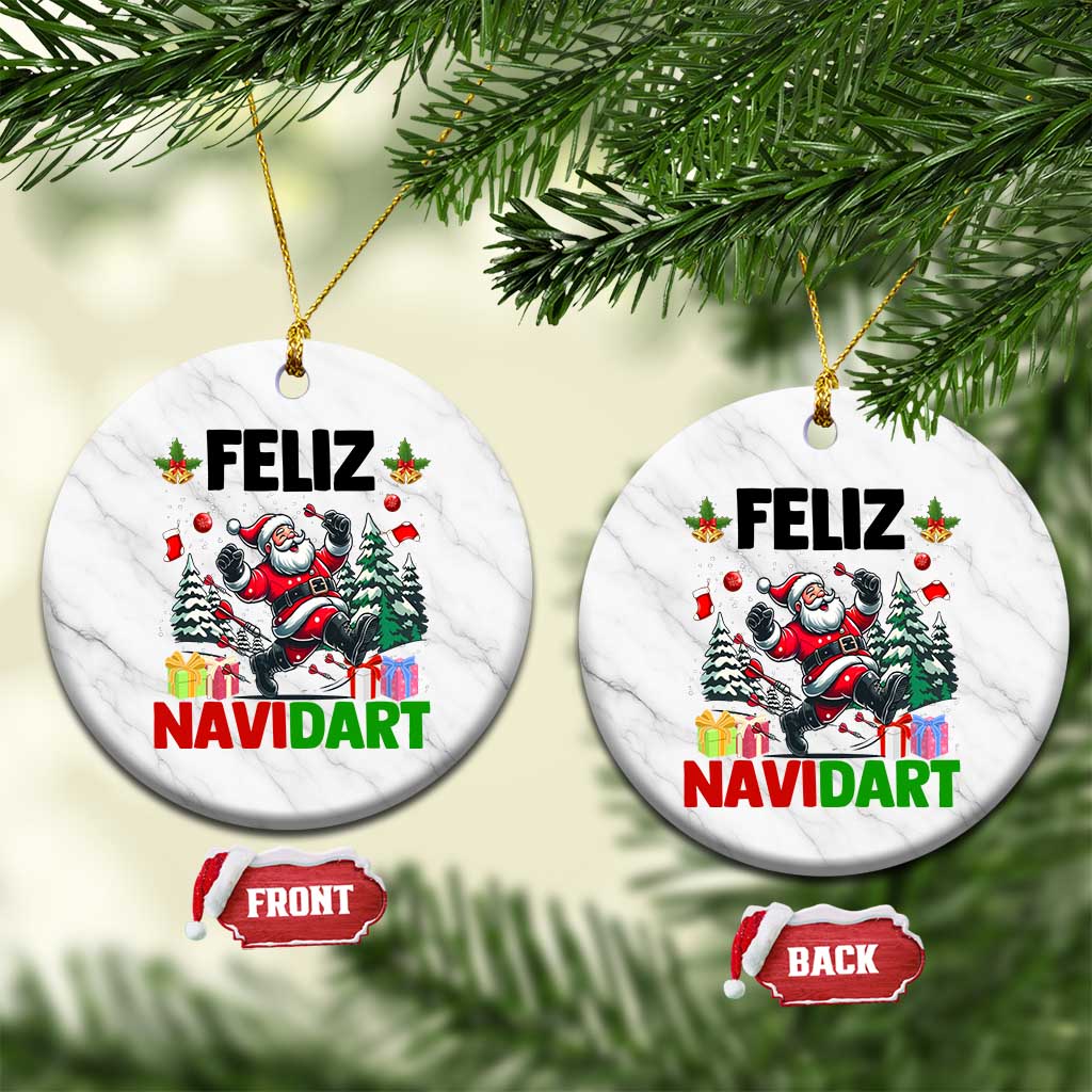 Dartist Feliz Navidart Ceramic Ornament Funny Santa Running From Darts Christmas Gift - Wonder Print Shop
