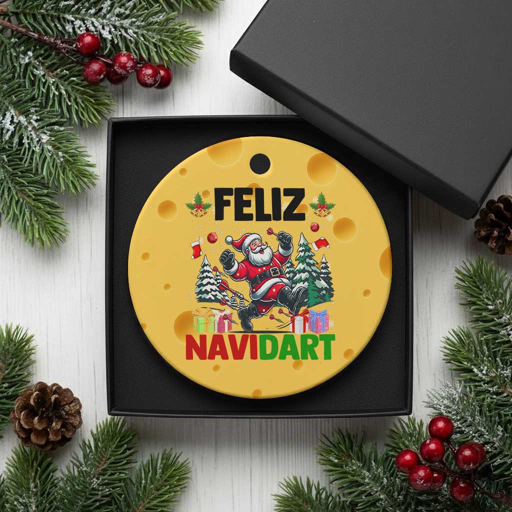 Dartist Feliz Navidart Ceramic Ornament Funny Santa Running From Darts Christmas Gift - Wonder Print Shop