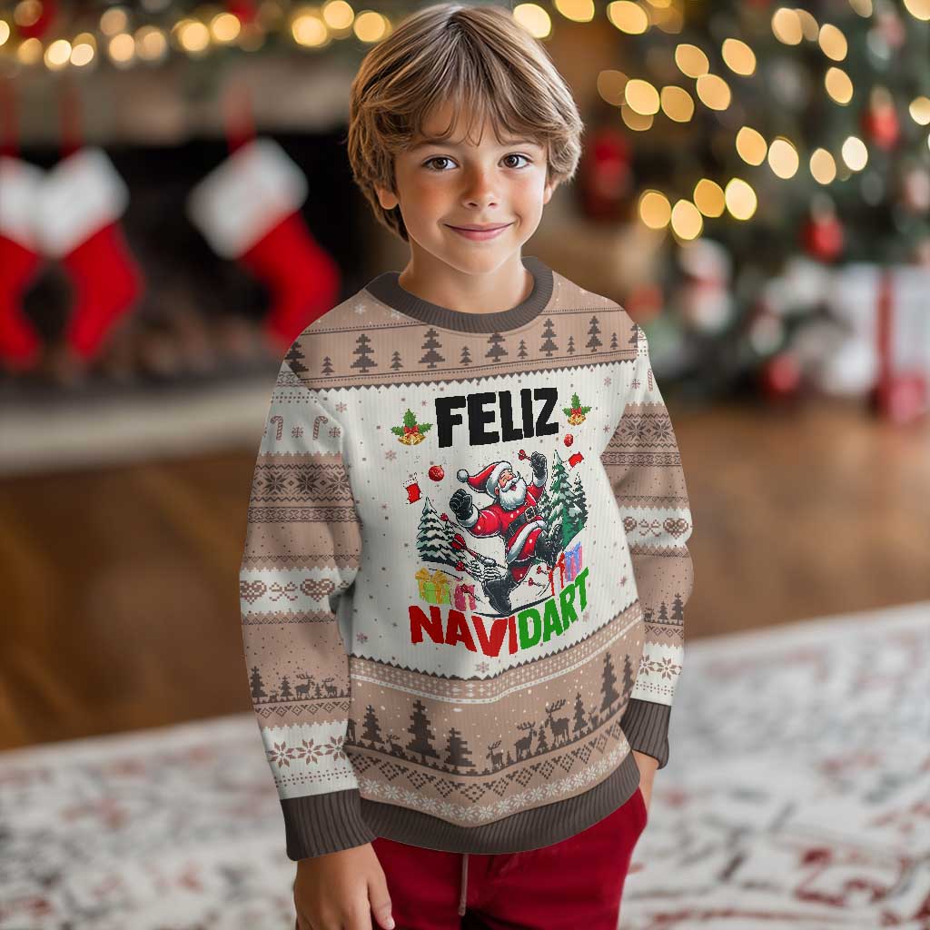 Dartist Feliz Navidart Ugly Christmas Sweater Funny Santa Running From Darts Xmas Gift - Wonder Print Shop