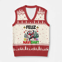 Dartist Feliz Navidart V-Neck Knit Sweater Vest Funny Santa Running From Darts Xmas Gift - Wonder Print Shop