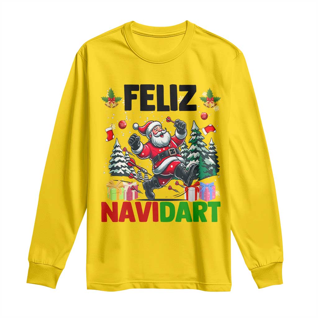 Dartist Feliz Navidart Long Sleeve Shirt Funny Santa Running From Darts Christmas Gift - Wonder Print Shop