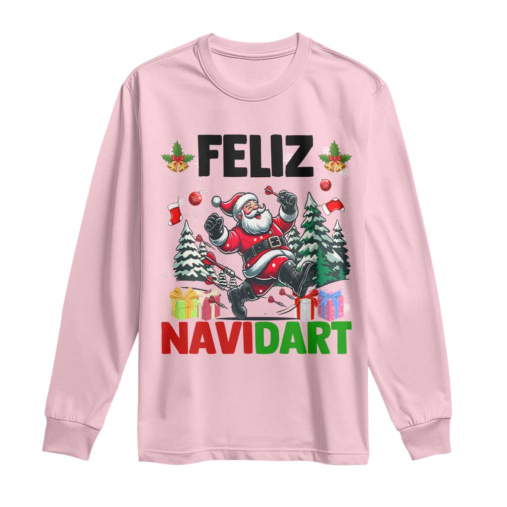 Dartist Feliz Navidart Long Sleeve Shirt Funny Santa Running From Darts Christmas Gift - Wonder Print Shop