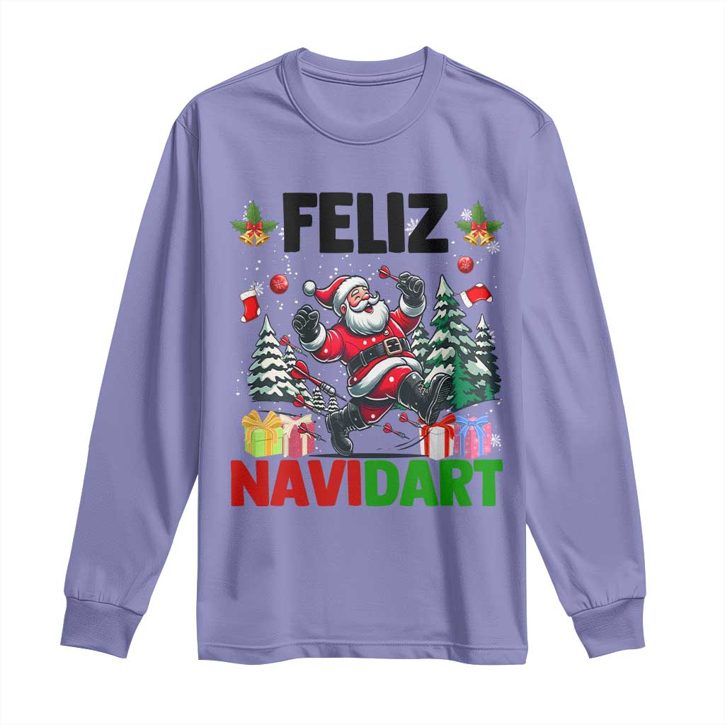 Dartist Feliz Navidart Long Sleeve Shirt Funny Santa Running From Darts Christmas Gift - Wonder Print Shop