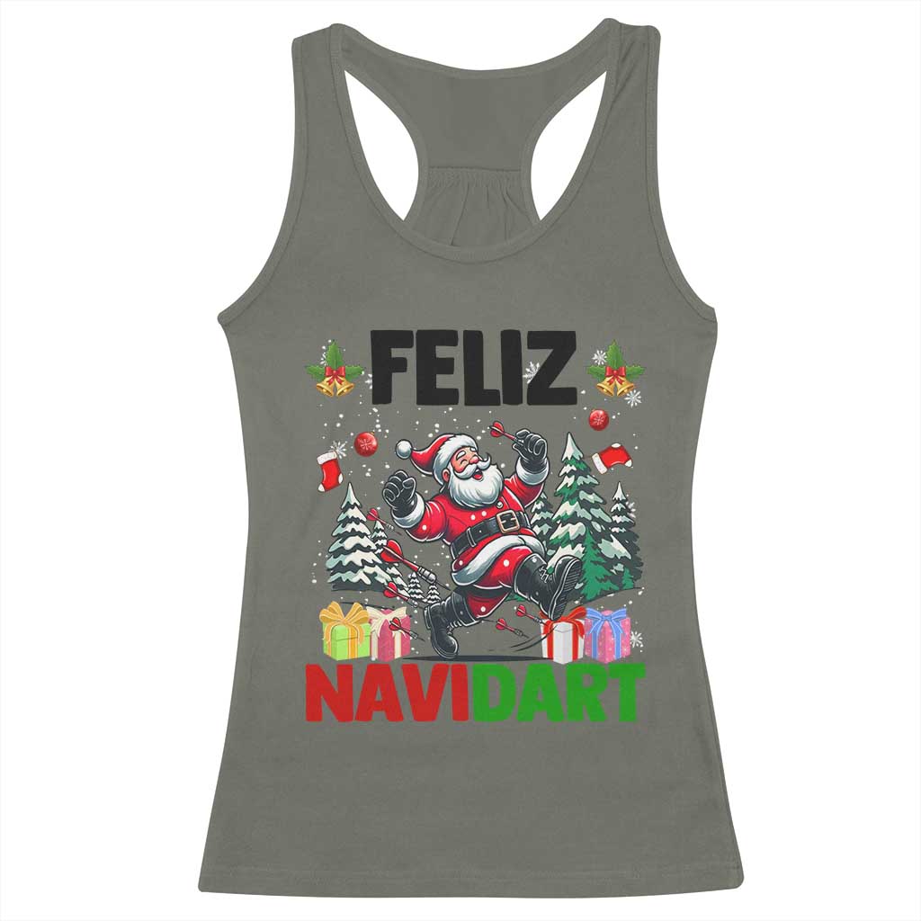 Dartist Feliz Navidart Racerback Tank Top Funny Santa Running From Darts Christmas Gift - Wonder Print Shop