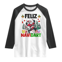 Dartist Feliz Navidart Raglan Shirt Funny Santa Running From Darts Christmas Gift - Wonder Print Shop