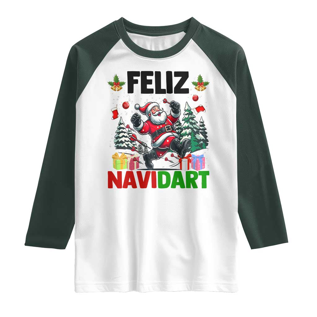 Dartist Feliz Navidart Raglan Shirt Funny Santa Running From Darts Christmas Gift - Wonder Print Shop