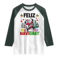 Dartist Feliz Navidart Raglan Shirt Funny Santa Running From Darts Christmas Gift - Wonder Print Shop