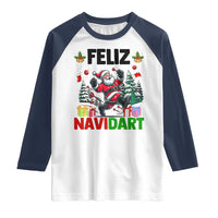 Dartist Feliz Navidart Raglan Shirt Funny Santa Running From Darts Christmas Gift - Wonder Print Shop