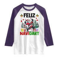 Dartist Feliz Navidart Raglan Shirt Funny Santa Running From Darts Christmas Gift - Wonder Print Shop