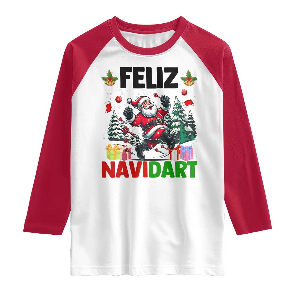Dartist Feliz Navidart Raglan Shirt Funny Santa Running From Darts Christmas Gift - Wonder Print Shop