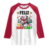 Dartist Feliz Navidart Raglan Shirt Funny Santa Running From Darts Christmas Gift - Wonder Print Shop