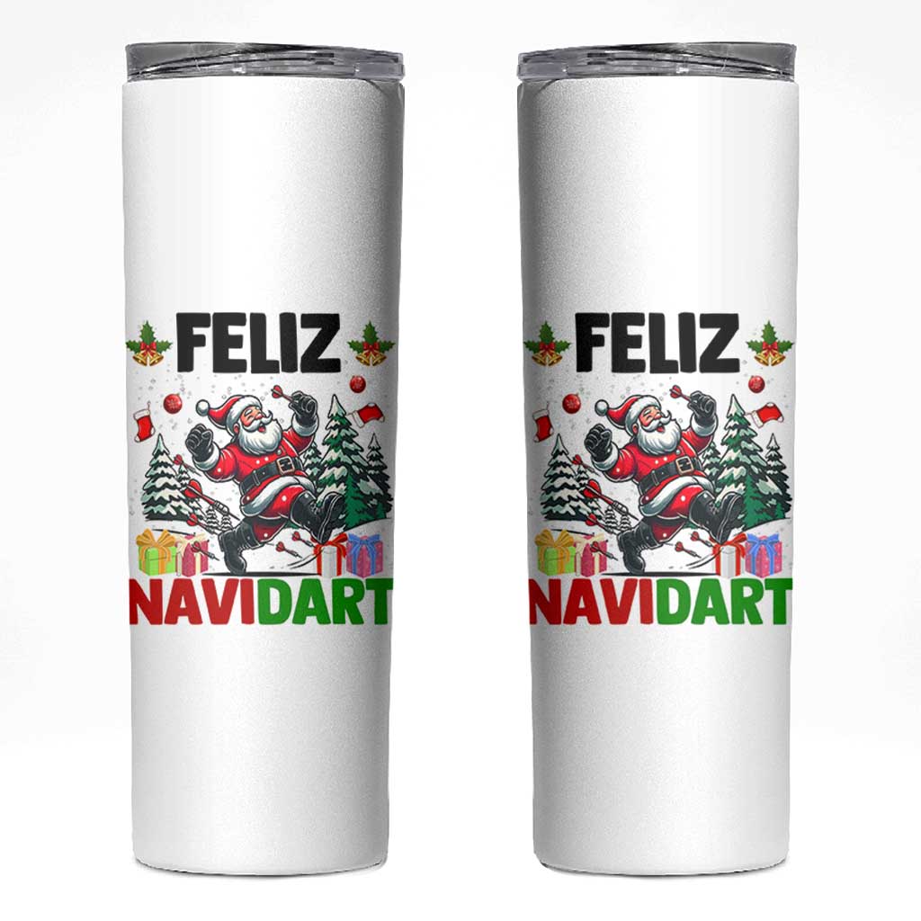 Dartist Feliz Navidart Skinny Tumbler Funny Santa Running From Darts Christmas Gift - Wonder Print Shop