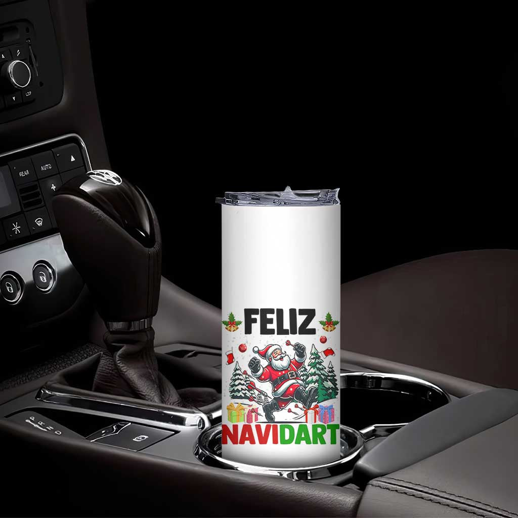Dartist Feliz Navidart Skinny Tumbler Funny Santa Running From Darts Christmas Gift - Wonder Print Shop