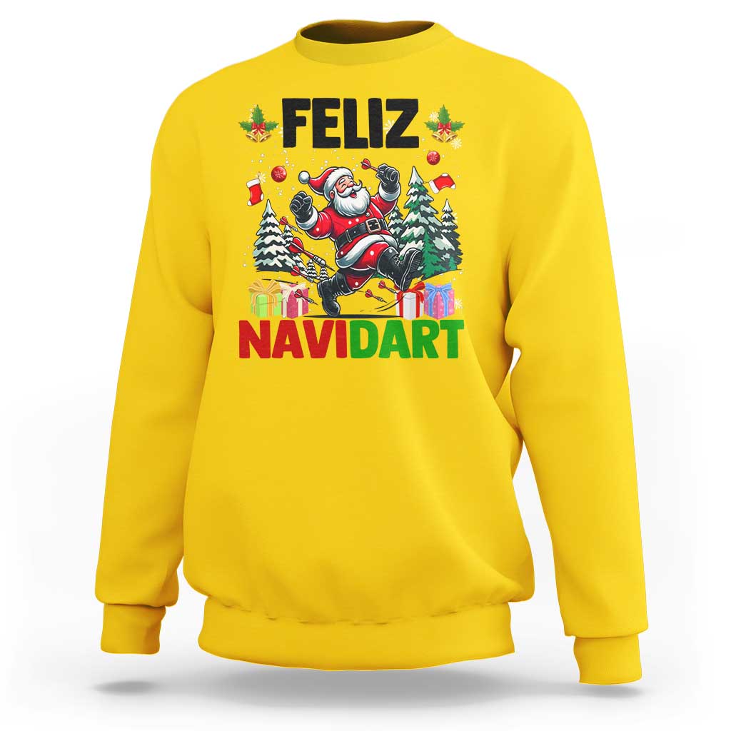 Dartist Feliz Navidart Sweatshirt Funny Santa Running From Darts Christmas Gift - Wonder Print Shop