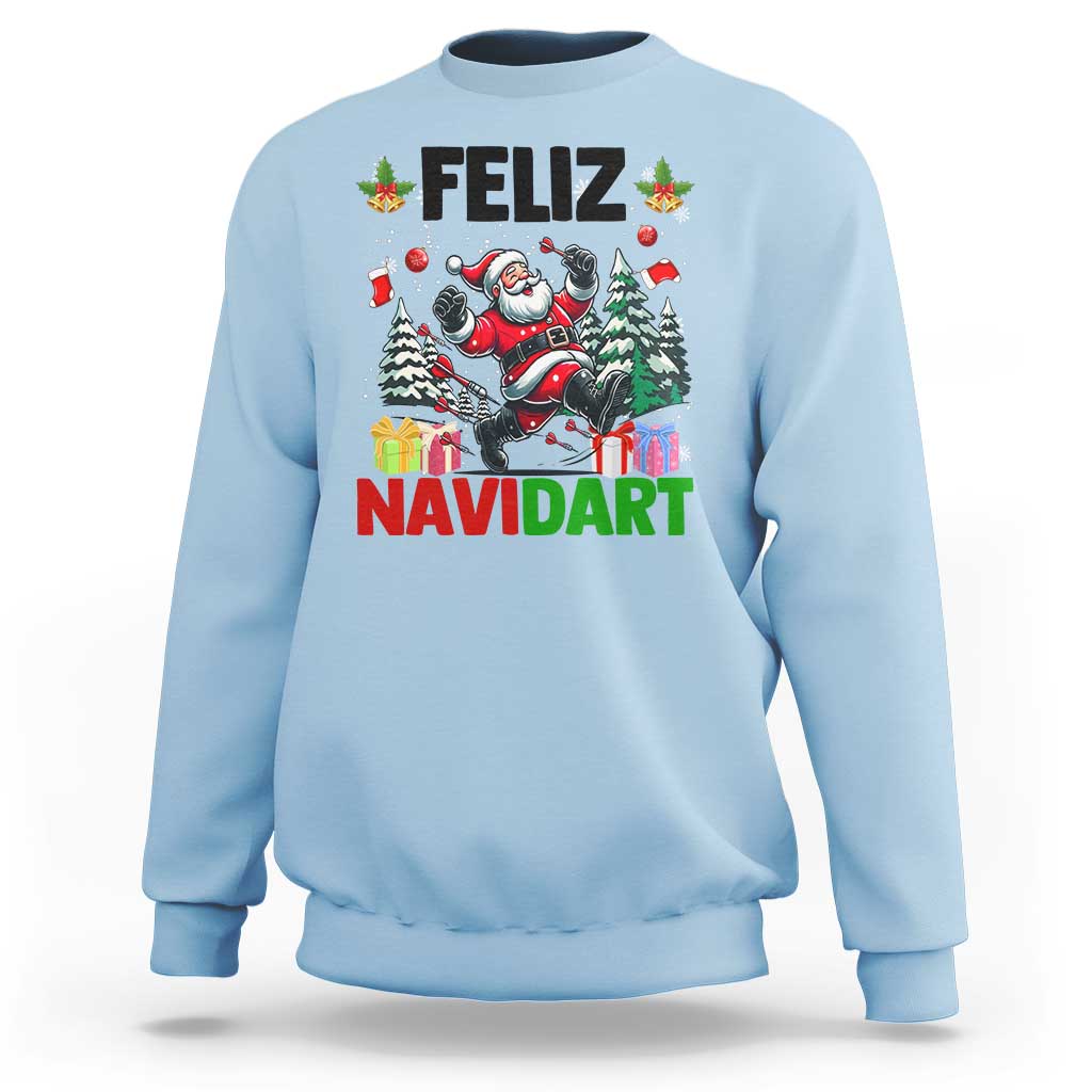 Dartist Feliz Navidart Sweatshirt Funny Santa Running From Darts Christmas Gift - Wonder Print Shop