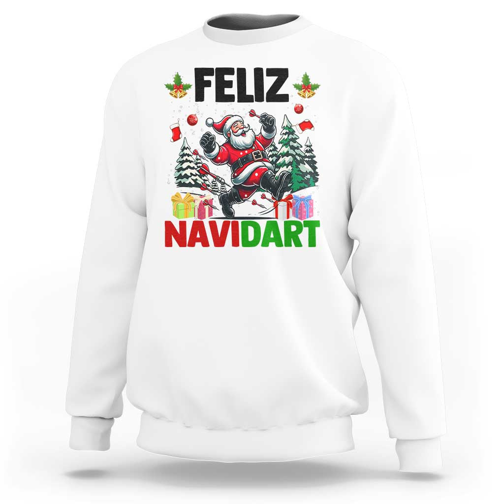 Dartist Feliz Navidart Sweatshirt Funny Santa Running From Darts Christmas Gift - Wonder Print Shop