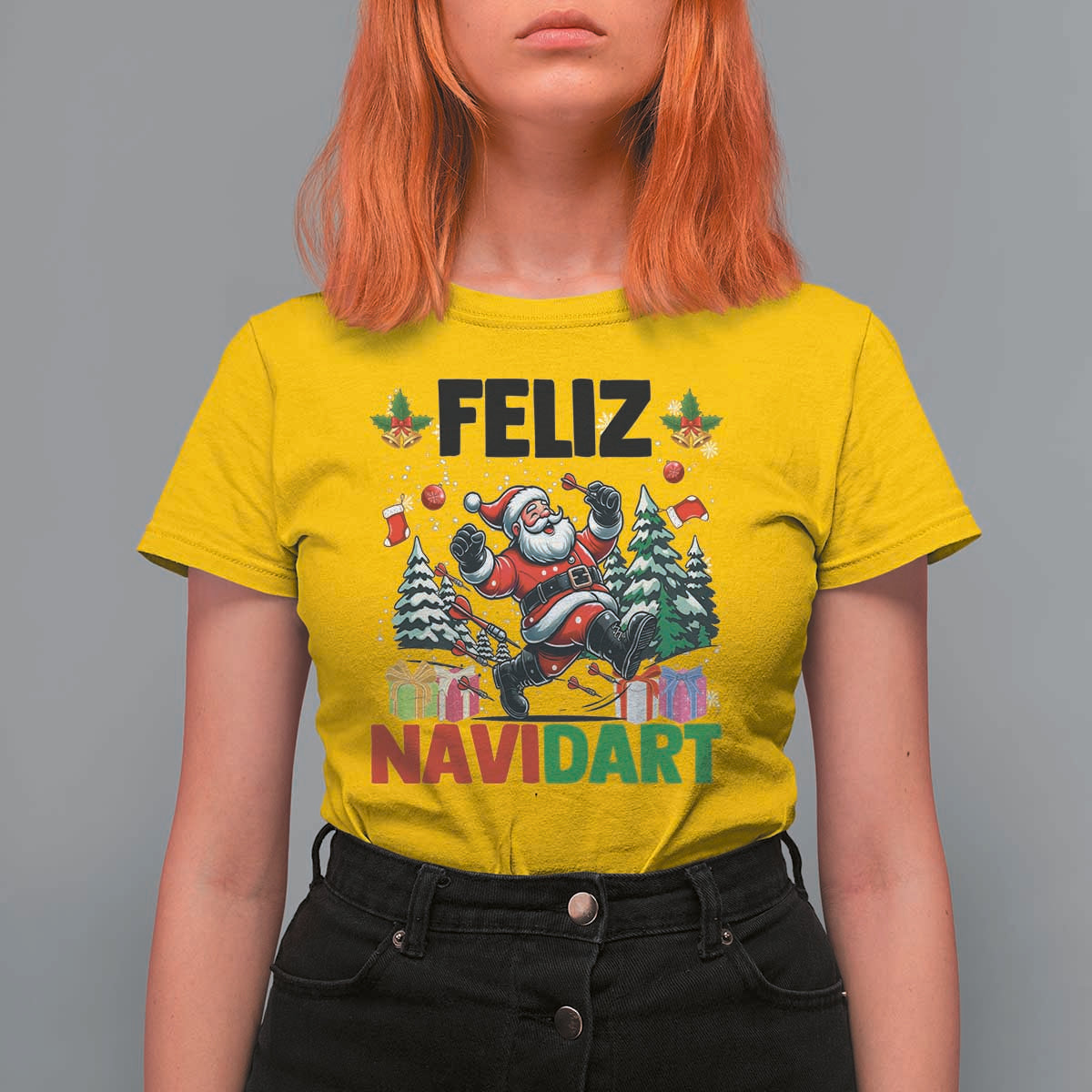 Dartist Feliz Navidart T Shirt For Women Funny Santa Running From Darts Christmas Gift - Wonder Print Shop