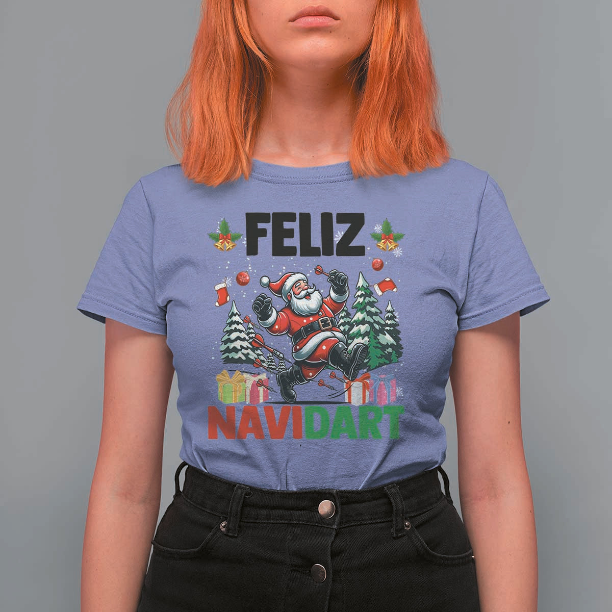 Dartist Feliz Navidart T Shirt For Women Funny Santa Running From Darts Christmas Gift - Wonder Print Shop