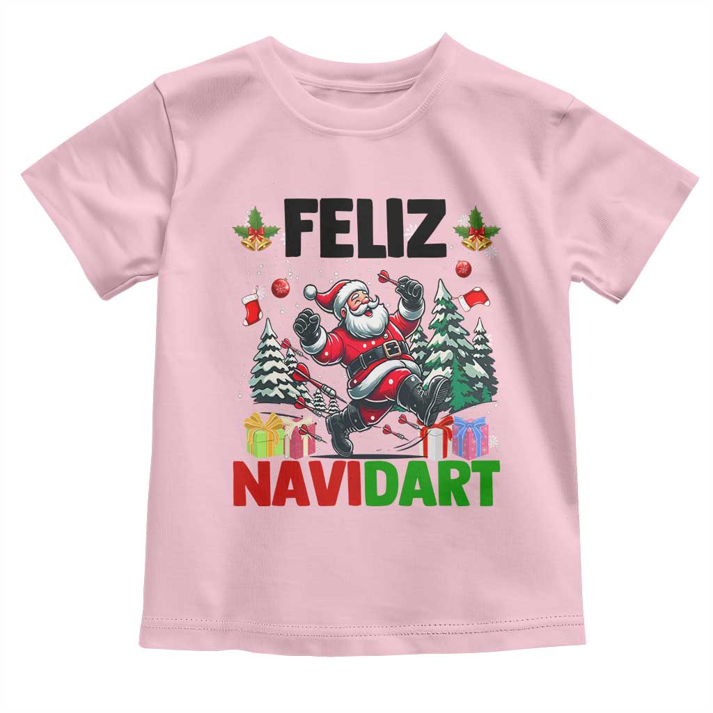 Dartist Feliz Navidart Toddler T Shirt Funny Santa Running From Darts Christmas Gift - Wonder Print Shop