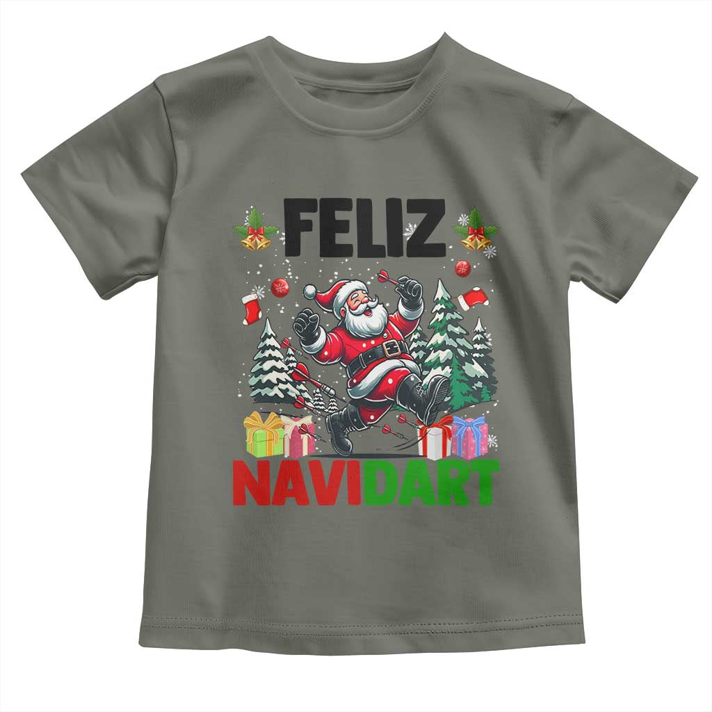 Dartist Feliz Navidart Toddler T Shirt Funny Santa Running From Darts Christmas Gift - Wonder Print Shop