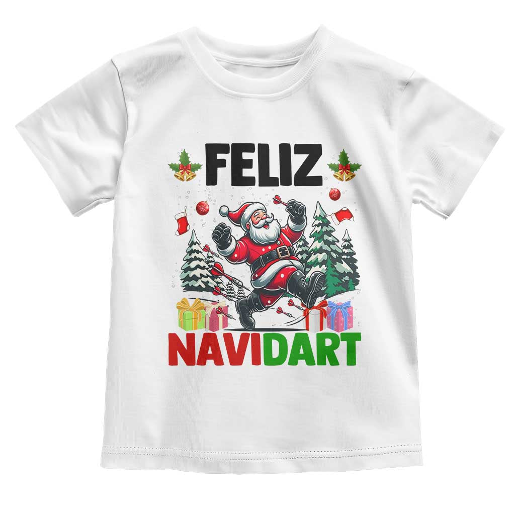 Dartist Feliz Navidart Toddler T Shirt Funny Santa Running From Darts Christmas Gift - Wonder Print Shop