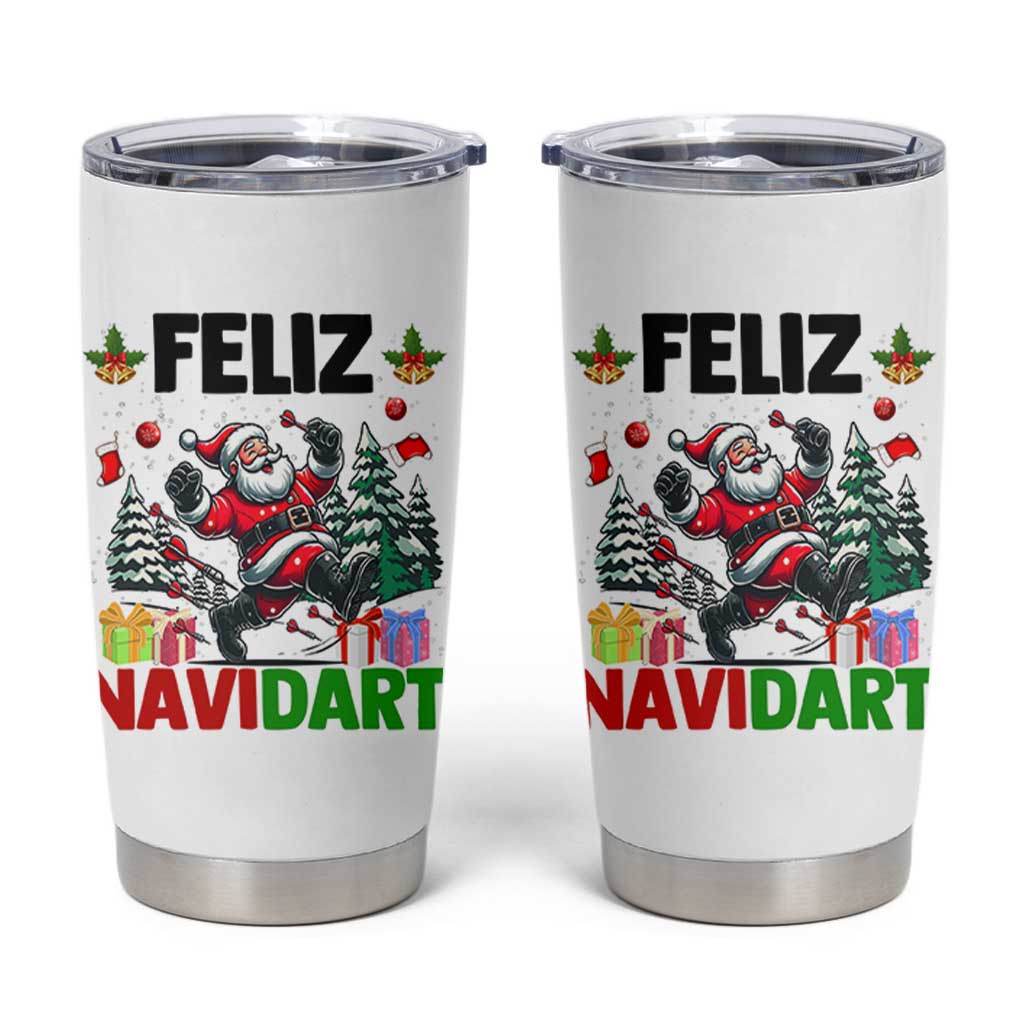 Dartist Feliz Navidart Tumbler Cup Funny Santa Running From Darts Christmas Gift - Wonder Print Shop